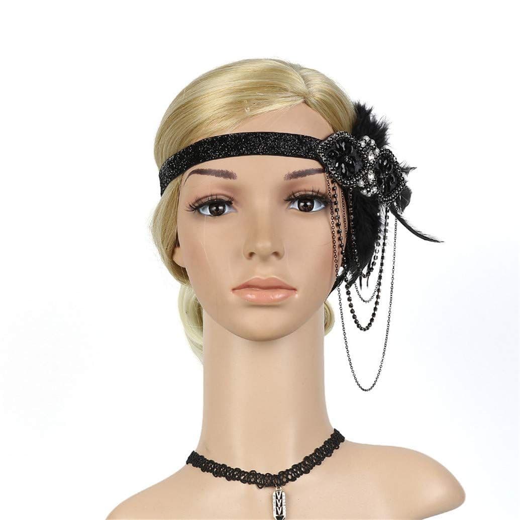 Feather Headgear Headband Vintage Style Art Deco Great Gatsby Headpiece with Crystals One Size Fits Most