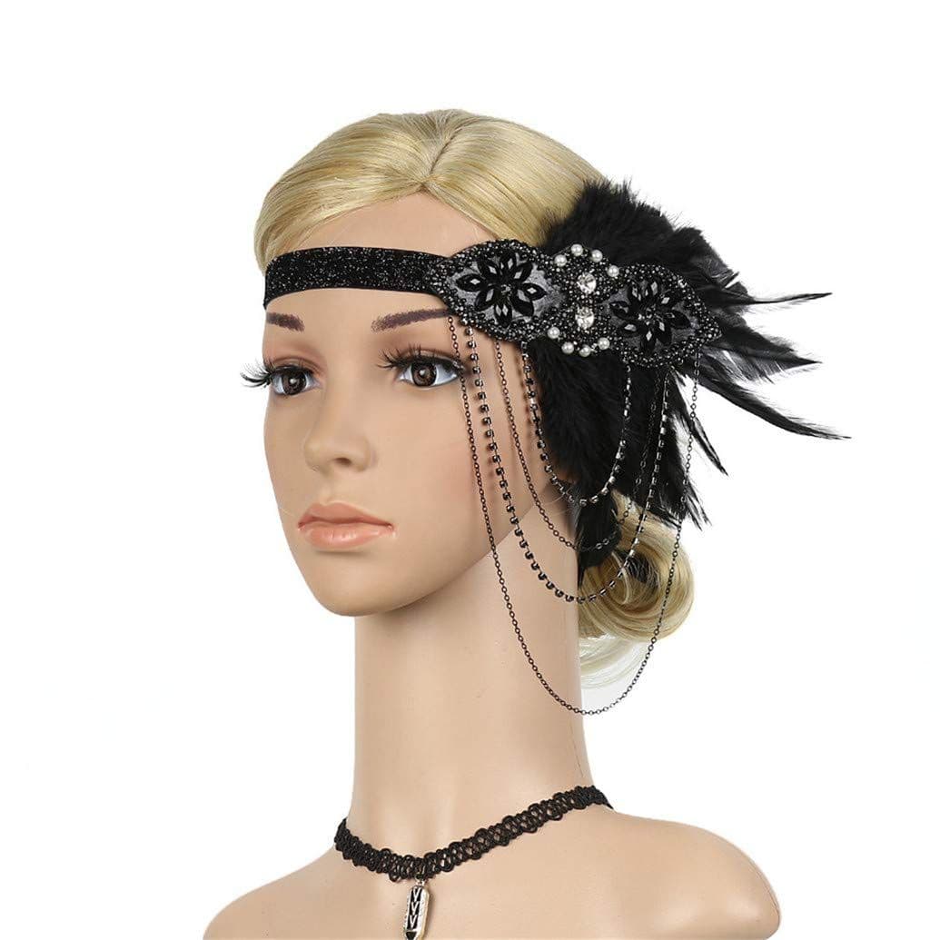 Feather Headgear Headband Vintage Style Art Deco Great Gatsby Headpiece with Crystals One Size Fits Most