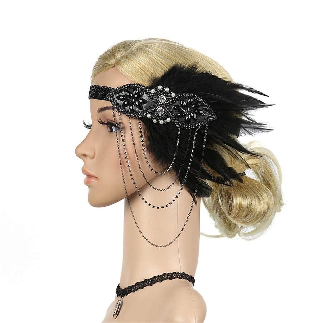 Feather Headgear Headband Vintage Style Art Deco Great Gatsby Headpiece with Crystals One Size Fits Most