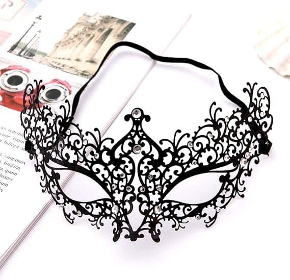 Metal Masquerade Mask for Women Ultralight Rhinestone Black Venetian One Size