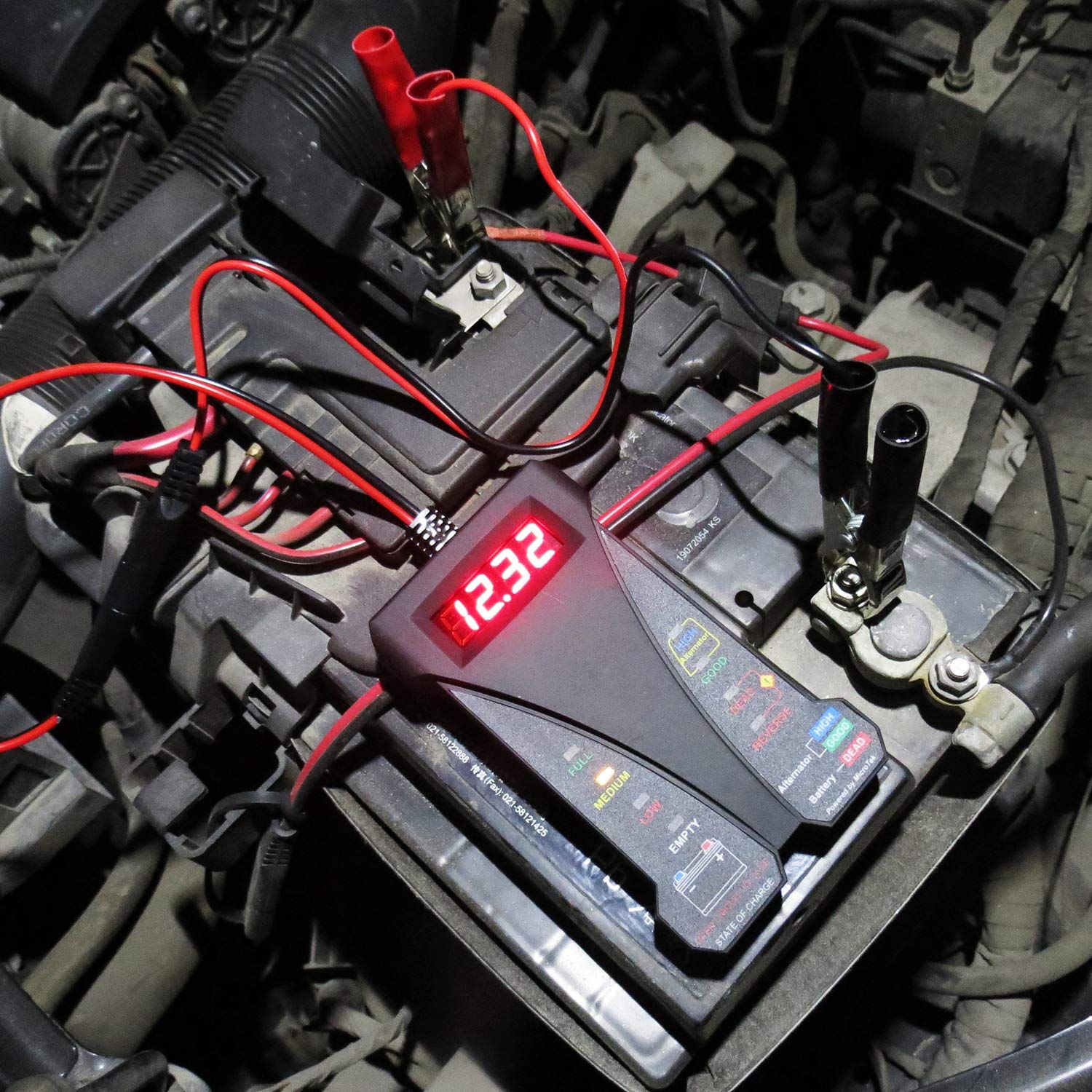 12V Digital Battery Tester Voltmeter and Alternator Charging System Analyzer with LCD Display and LED Indication