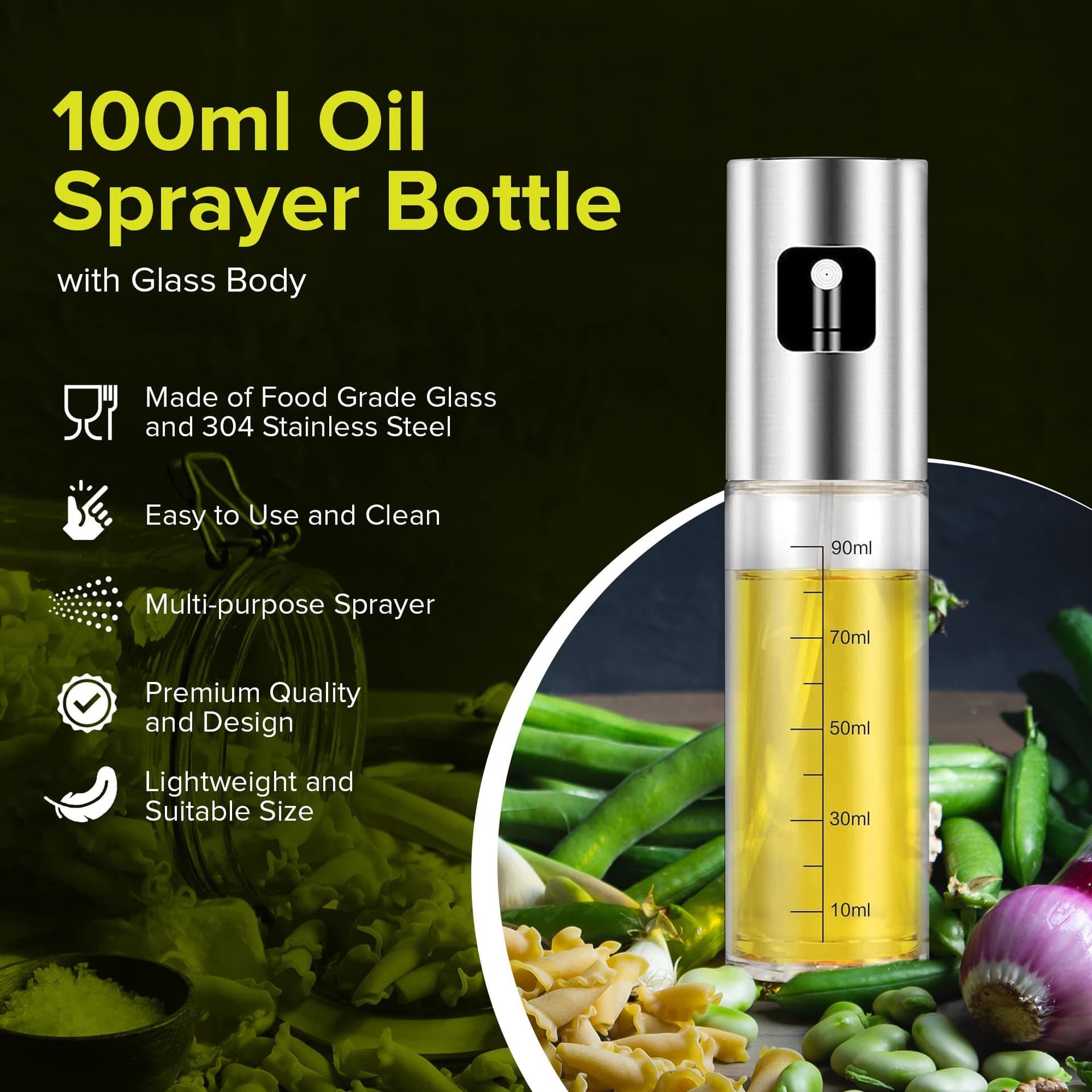 Oil Sprayer Multifunctional Leak Proof Design 100ml Glass Kitchen Accessory