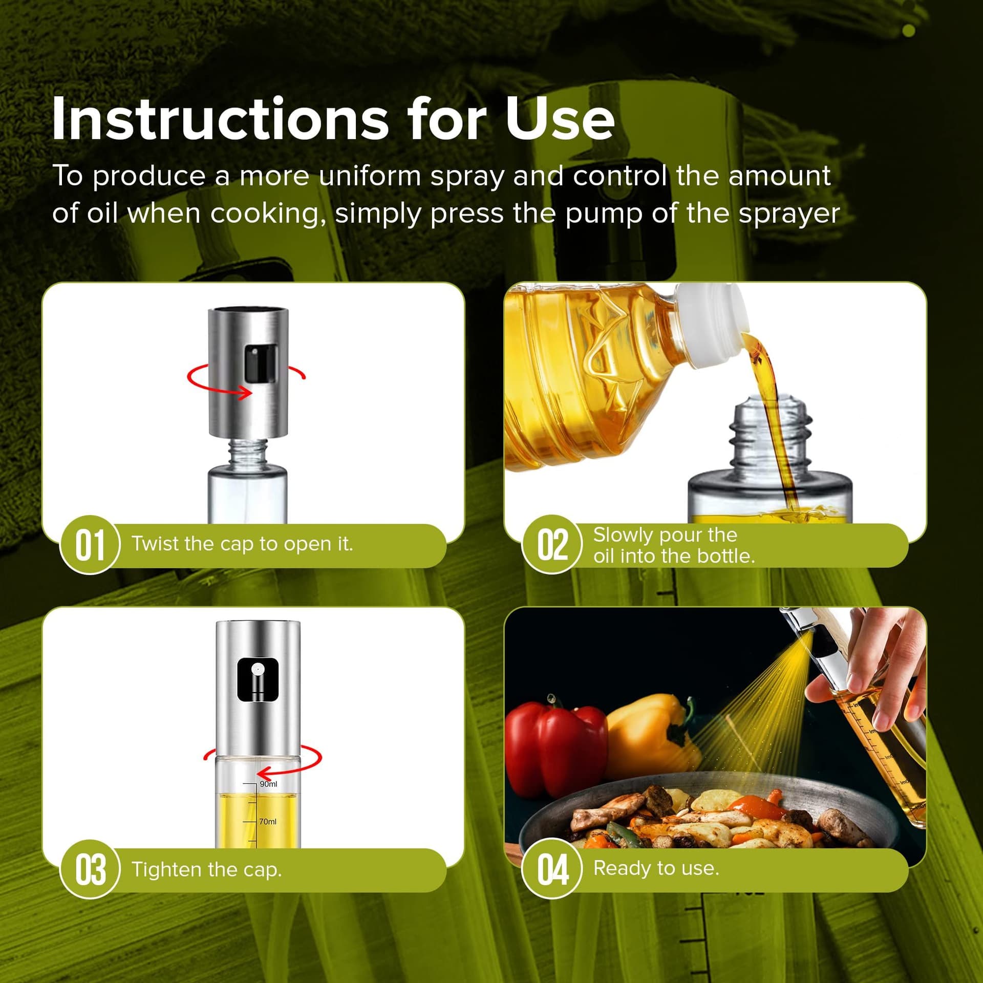Oil Sprayer Multifunctional Leak Proof Design 100ml Glass Kitchen Accessory