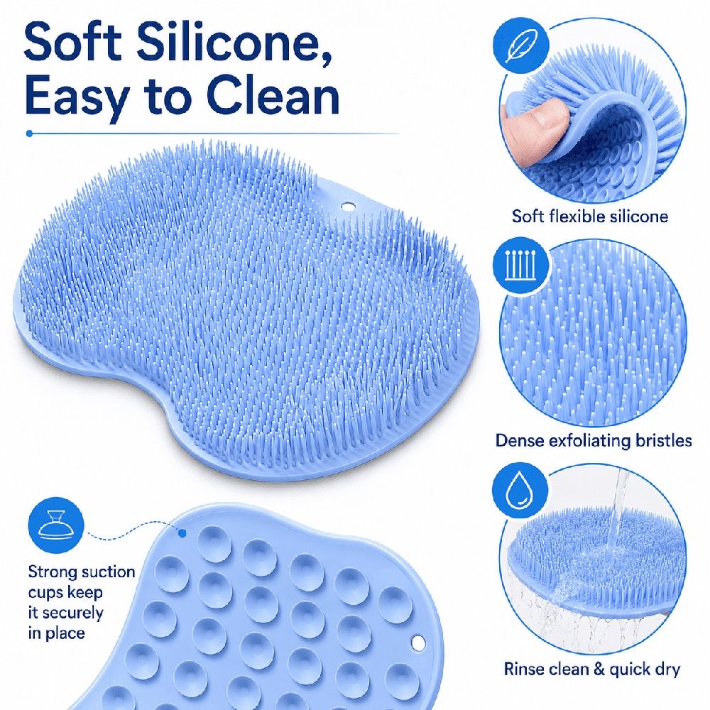 Shower Foot Scrubber, Exfoliating Bath Mat and Back Washer with Non-Slip Suction Cups for Men and Women