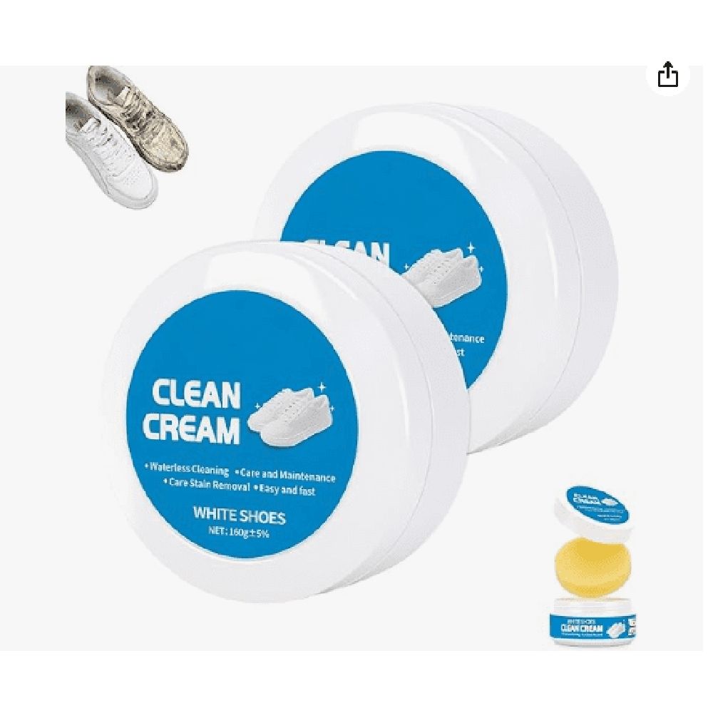 2PCS White Shoes Solid Clean Cream, Multipurpose No-Wash Solid Cleaning Cream - Comes with Sponge Removes Stains, White Shoe Cleaner for Quick Brightening