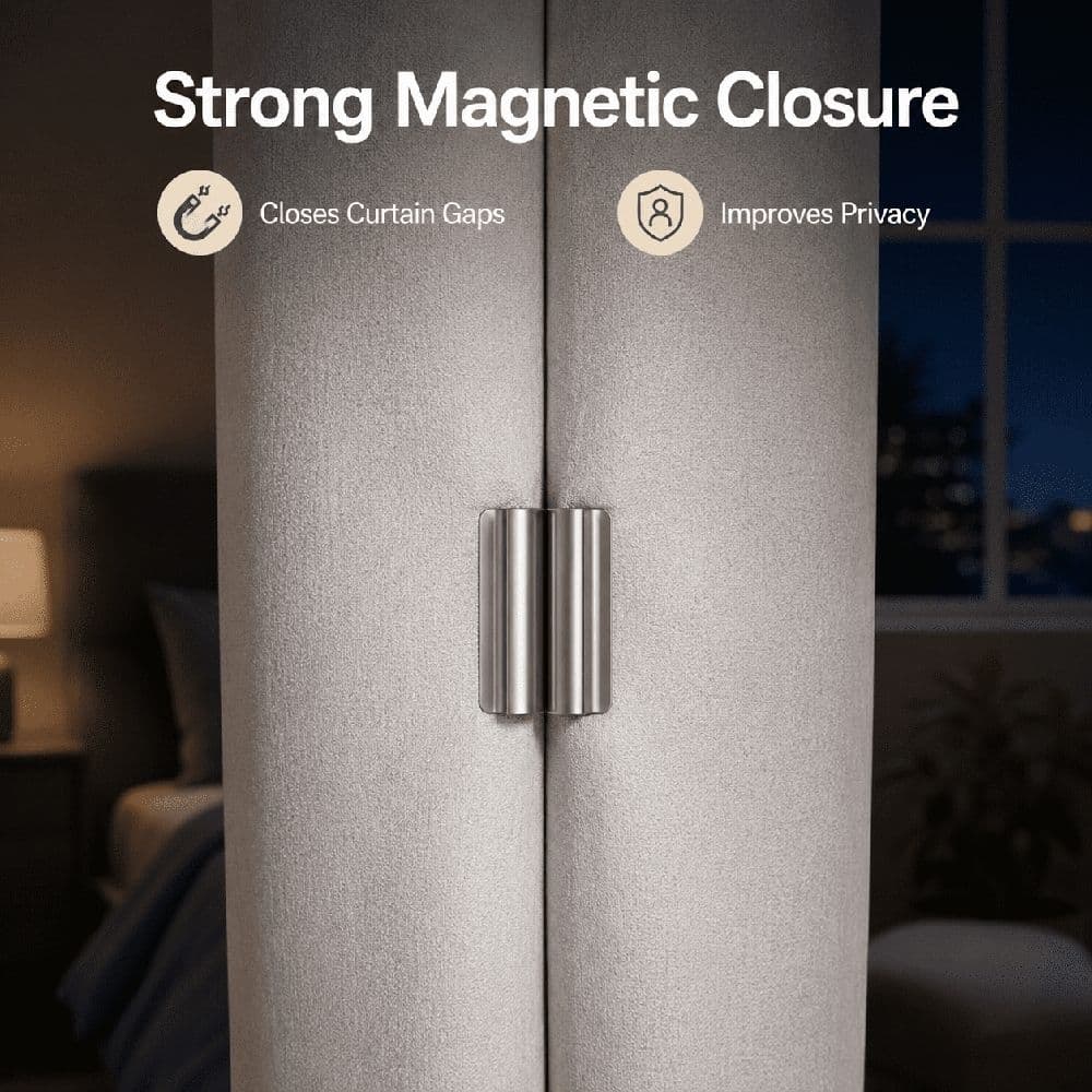 Magnetic Curtain Clips Strong Magnetic Closure No Drill Detachable Buckle Silvery White 5 Piece