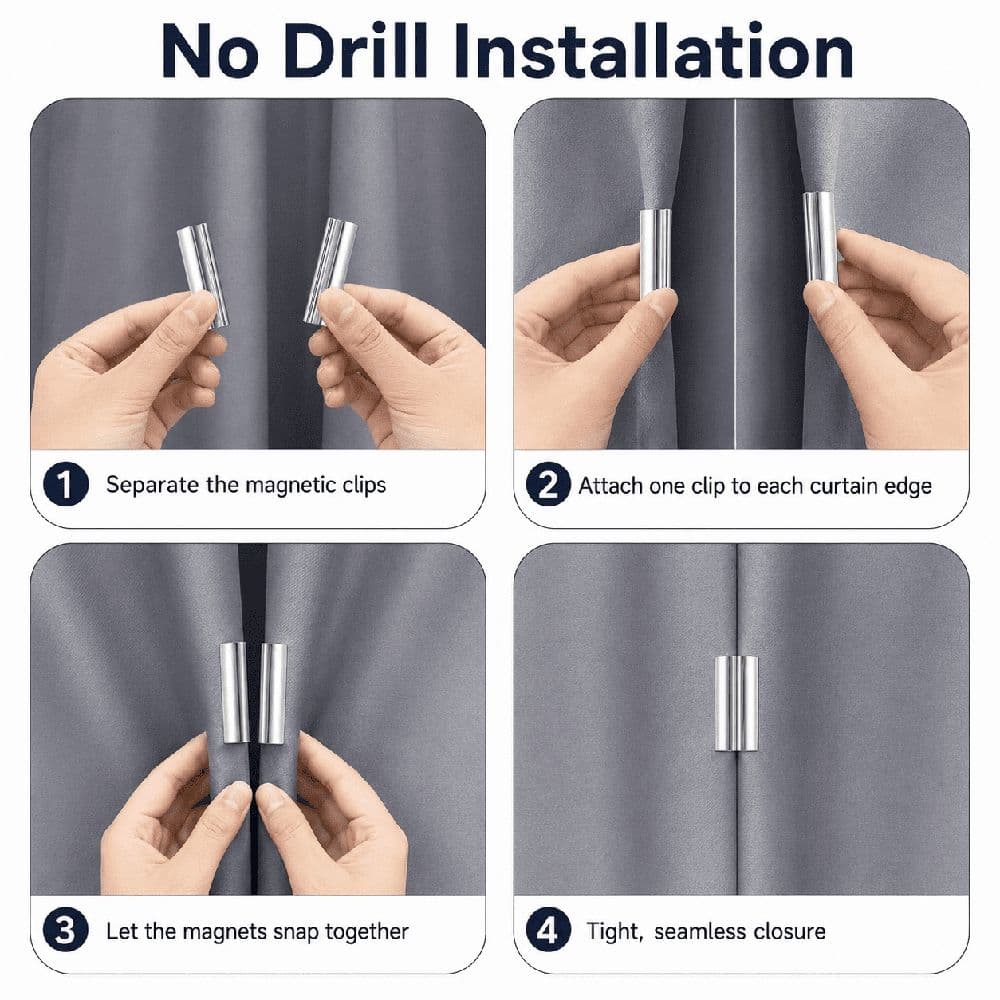 Magnetic Curtain Clips Strong Magnetic Closure No Drill Detachable Buckle Silvery White 5 Piece