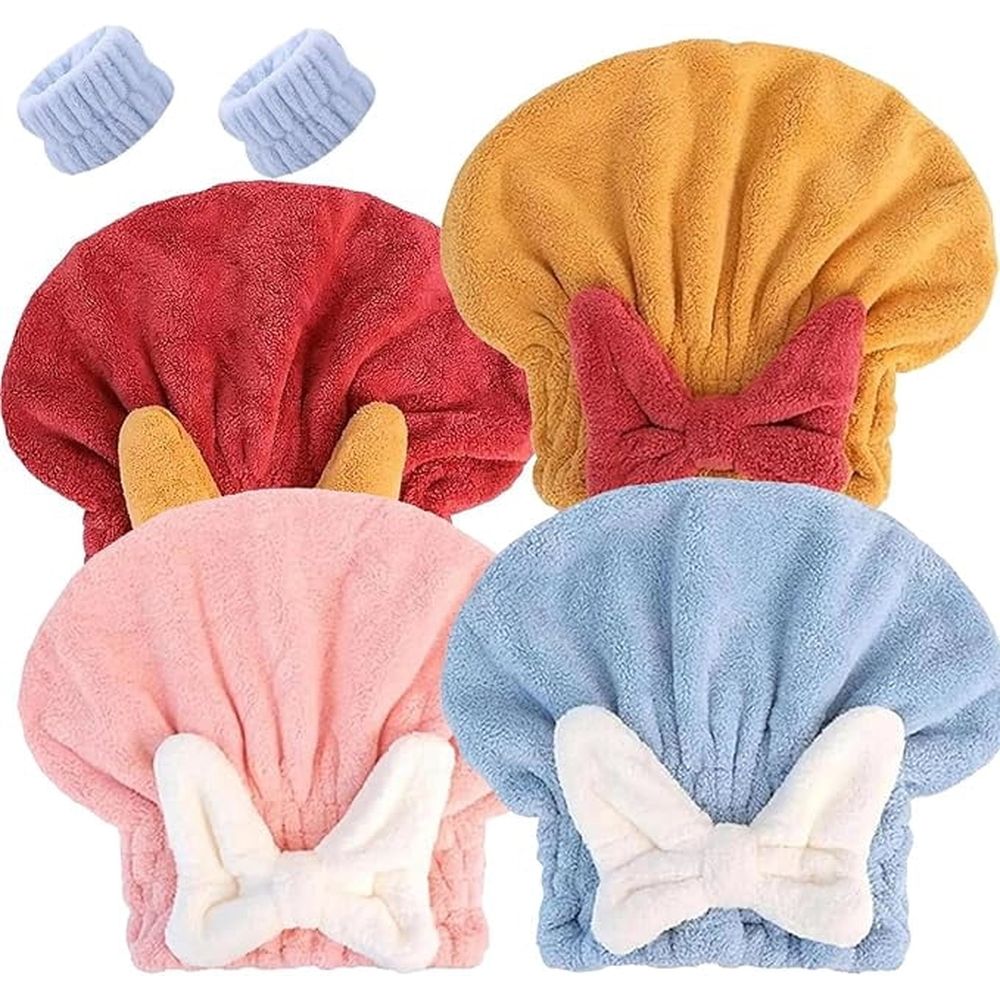 Hair Towel, Hair Wrap, New Super Absorbent Hair Towel Wrap for Wet Hair, with Bow Knot Fast Drying Shower Cap Soft and Absorbent Hairwrap Hair Turban Bath Caps