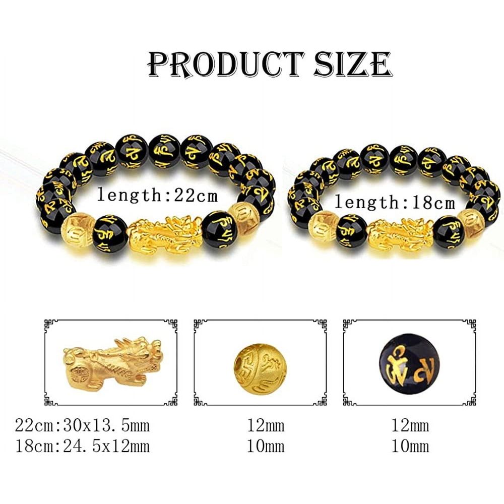 Feng Shui Black Obsidian Wealth Bracelet，Feng Shui Bracelet for Men Women with Character for Protection Can Bring Luck and Prosperity，Suitable for Any Occasion,Unisex