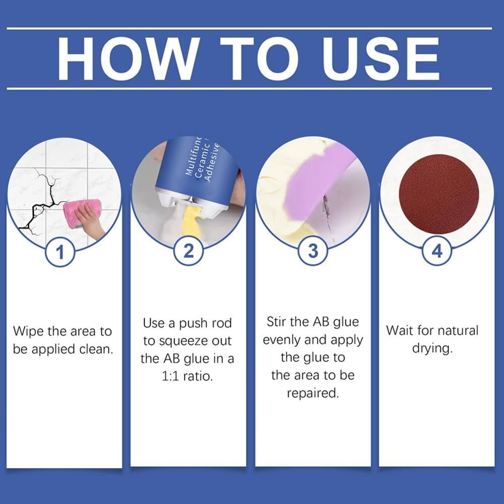 Multifunctional Ceramic Repair Adhesive, Strong Waterproof Porcelain Crack Filler, Strong Bond, Quick Drying & Waterproof, Ceramic Glue for Repairing Bathtubs,Toilets, Vases, Sinks, Tiles