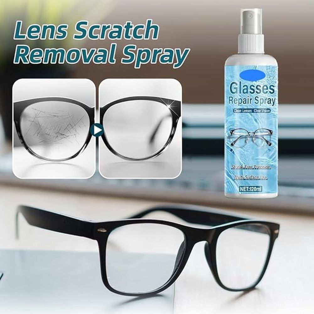 Professional Lens Scratch Repair Spray, Eyeglass Scratch Remover Spray, Lens Scratchs Remover for Eyeglasses, Easy to Use, For Mirror Windshield Watch Phone Travel