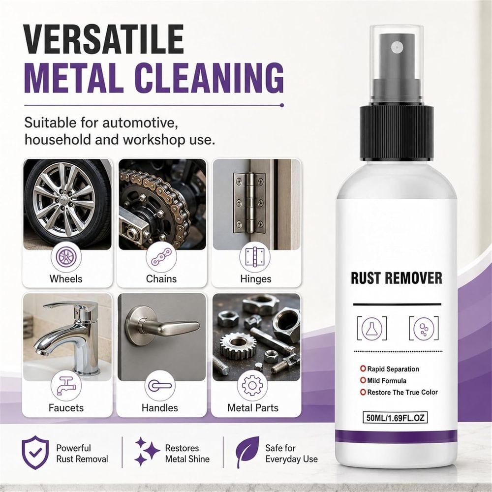 Powerful Rust Remover for Car Paint &Wheels,50 Ml Iron Powder Remover,Metal Paint Cleaner Spray, Iron Remover Car Detailing