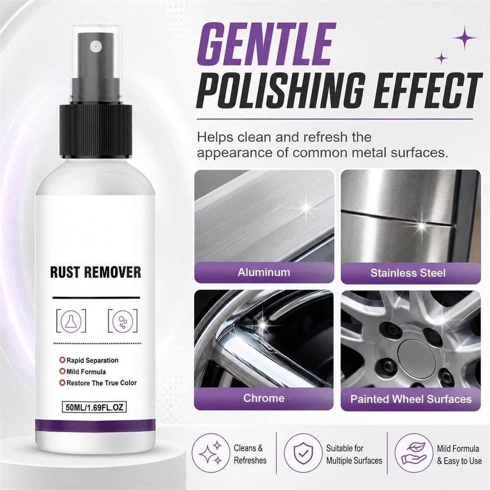 Powerful Rust Remover for Car Paint &Wheels,50 Ml Iron Powder Remover,Metal Paint Cleaner Spray, Iron Remover Car Detailing