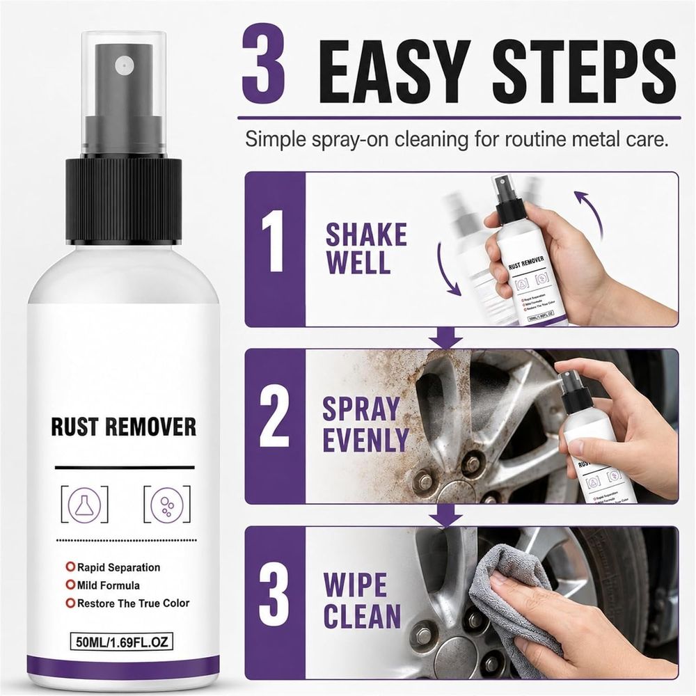Powerful Rust Remover for Car Paint &Wheels,50 Ml Iron Powder Remover,Metal Paint Cleaner Spray, Iron Remover Car Detailing