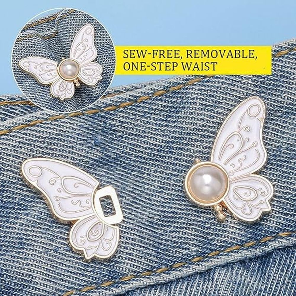 Butterfly Pants Waist Tightener, Pearl Butterfly Waist Buckle, Removable Butterfly Waist Adjustment Buckle