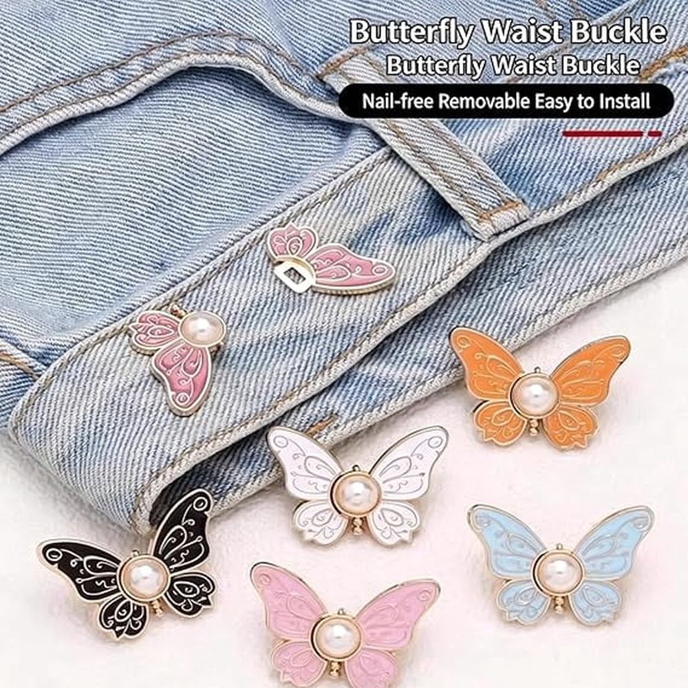 Butterfly Pants Waist Tightener, Pearl Butterfly Waist Buckle, Removable Butterfly Waist Adjustment Buckle