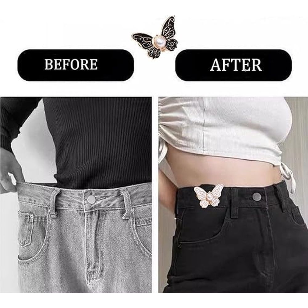 Butterfly Pants Waist Tightener, Pearl Butterfly Waist Buckle, Removable Butterfly Waist Adjustment Buckle