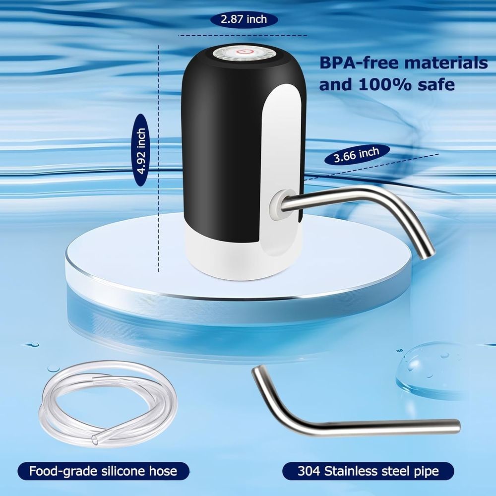 Water Dispenser for 5 Gallon ttle - Rechargeable Water Pump for 5 Gal Jug, BPA-Free, Food Grade Silicone e, Stainless Steel Spout - 30-40 Days Battery Life, Easy One Switch Operation