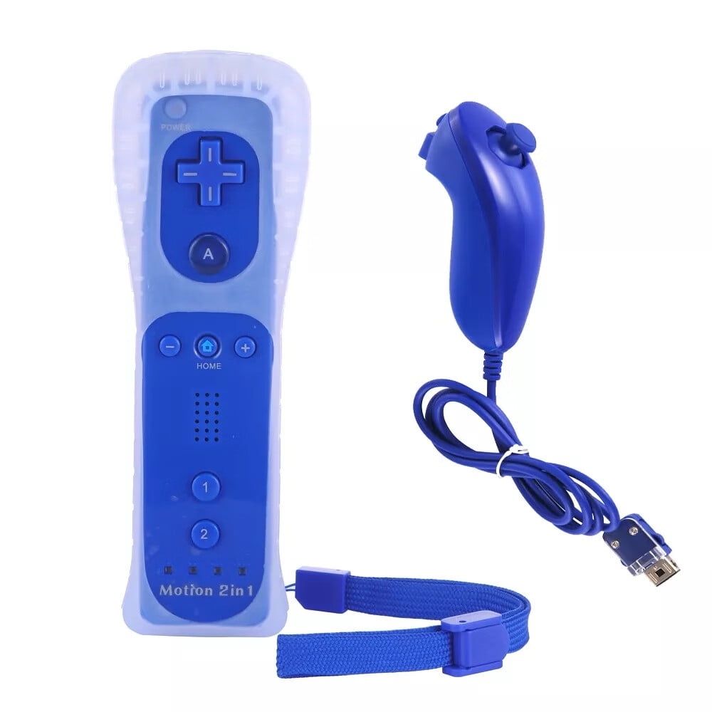 Wii Controller,Wii Remote Controller and Nunchuck Joystick ,Silicone Case and Wrist Strap for Holiday,Dark Blue