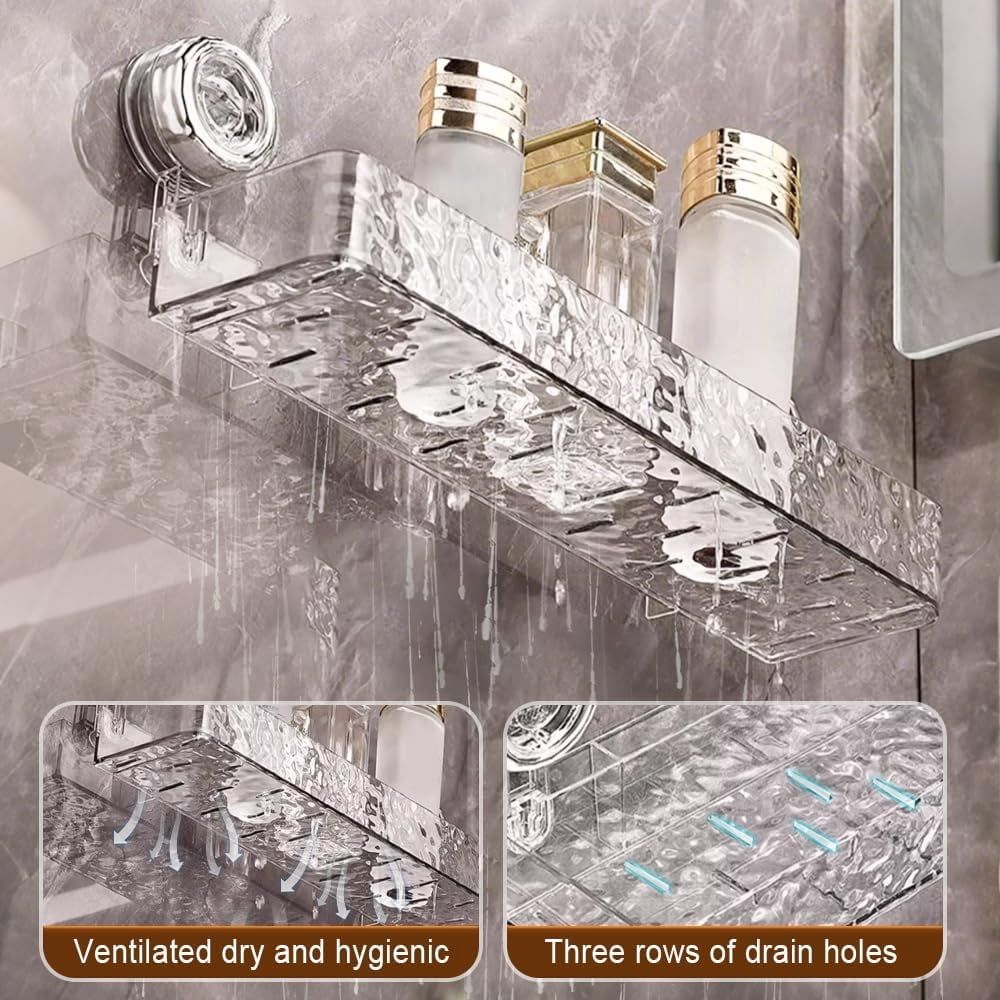 Corrugated Suction Cup Storage Holder, New Movable Shower Shelf Suction Cup, No-Drill Wall-Mounted Storage Shelf, Luxury-Style Glacier Pattern