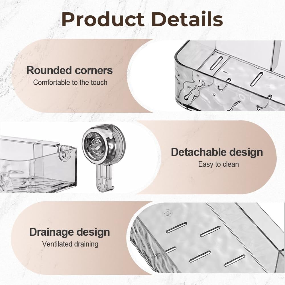Corrugated Suction Cup Storage Holder, New Movable Shower Shelf Suction Cup, No-Drill Wall-Mounted Storage Shelf, Luxury-Style Glacier Pattern