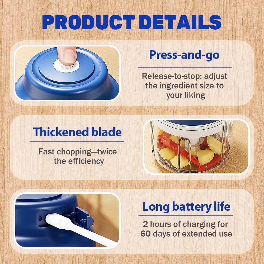 New Electric Garlic Chopper，Portable Veggie Chopper Set，Upgrade USB Charging Wireless Food Processor, for Mashing Onion, Garlic, Chili, Ginger