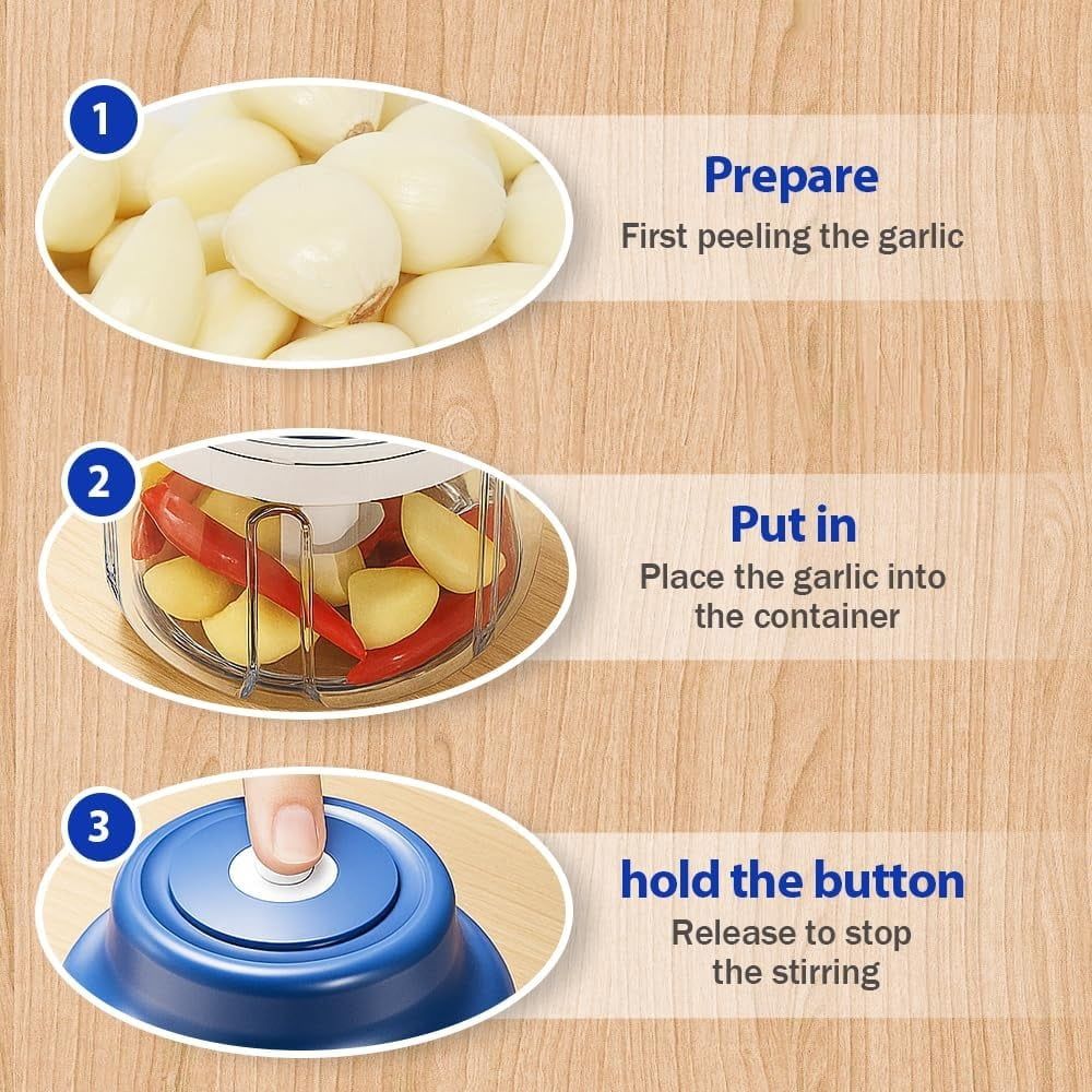 New Electric Garlic Chopper，Portable Veggie Chopper Set，Upgrade USB Charging Wireless Food Processor, for Mashing Onion, Garlic, Chili, Ginger
