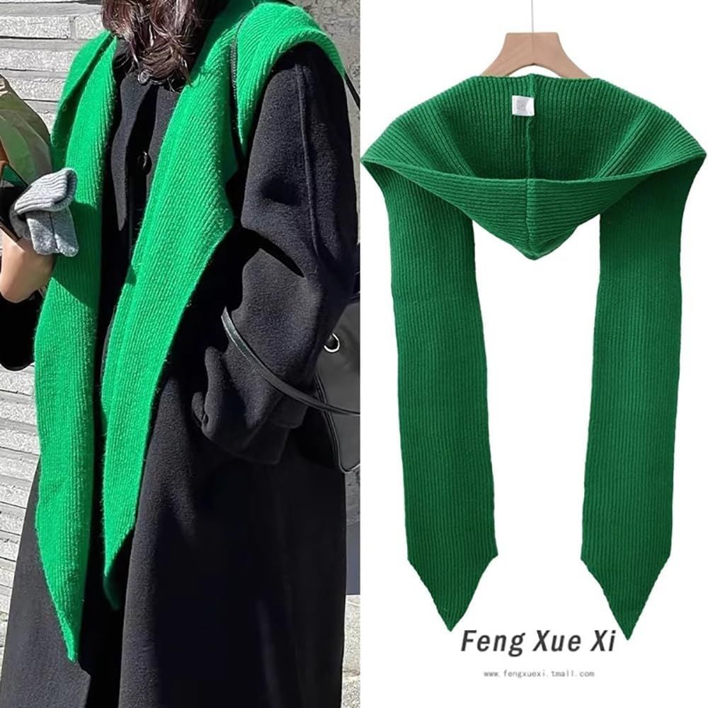 2-in-1 Unisex Hooded Scarf, Knitted Hooded Long Scarf & Winter Warm Hat Scarf, Lightweight Warm Shawl for Cold Weather Outdoor and Winter Use