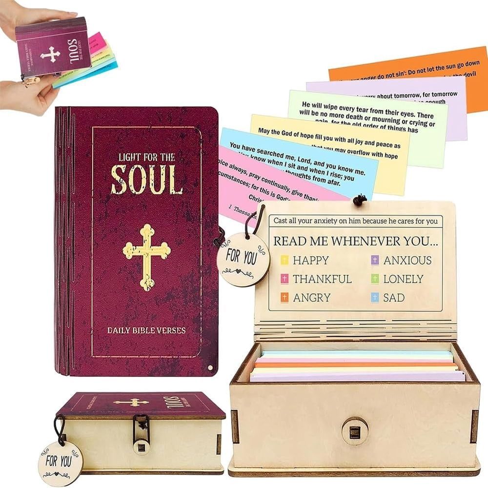 New Handmade Wooden Bible Verses Box - Daily Bible Verses, 150PCS Scripture Verse Cards, Christian Prayer Box, Positive Daily Encouragement, Inspirational Gift