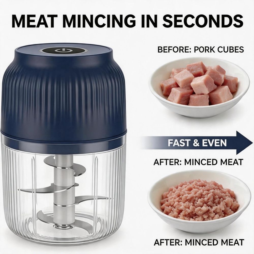 Electric Garlic Chopper, 11.8oz Mini Food Processor with 6 Stainless Steel Blades & USB Rechargeable Design for Kitchen Meal Prep