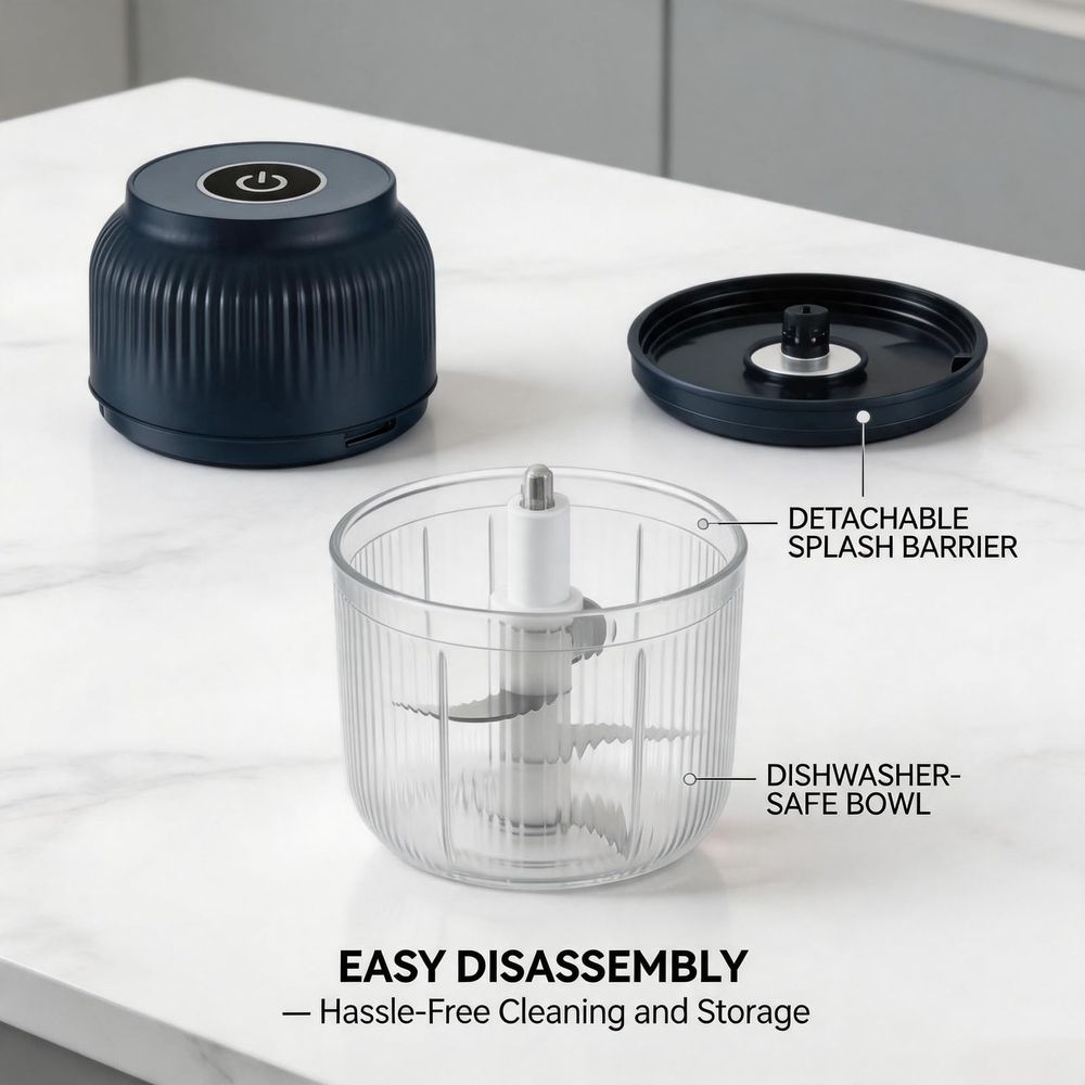 Electric Garlic Chopper, 11.8oz Mini Food Processor with 6 Stainless Steel Blades & USB Rechargeable Design for Kitchen Meal Prep
