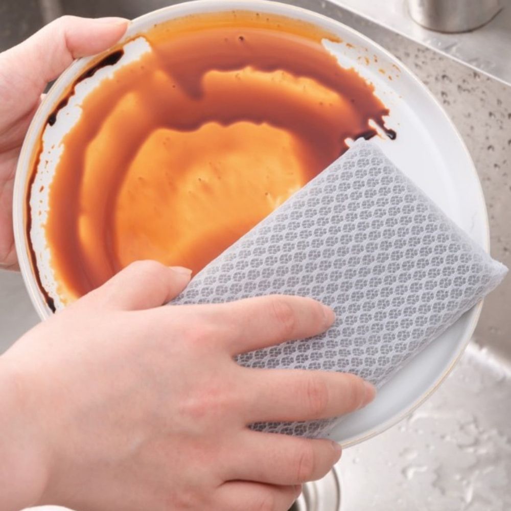 5-Pack Nylon Mesh Sponge Scrubbers | Non-Scratch Kitchen Cleaning Pads for Dishes & Non-Stick Pans | Quick-Foaming Scouring Pads (6.5x2.95x0.78in) - Gray