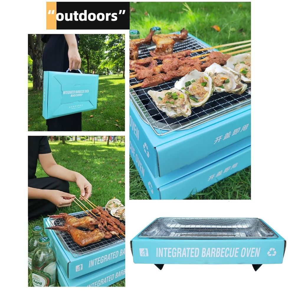 Compact Portable BBQ Grill | Foldable Outdoor & Indoor Camping Grill | Alloy Steel Blue Grill | 32x22x5cm | Lightweight 300g for Backpacking & Picnics