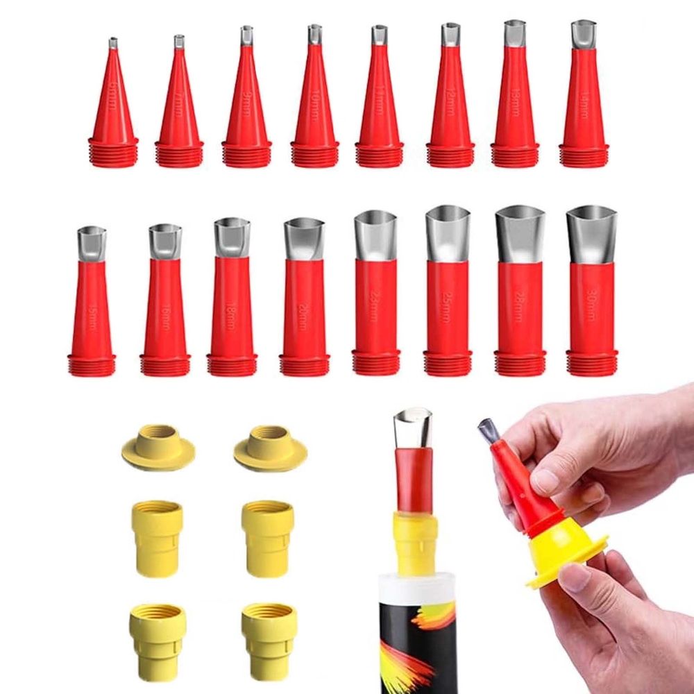 Caulking Nozzle Kit | 22-Piece Rubber Nozzles & Adapters for Sealant Guns | 16 Sizes from 6mm to 30mm | Stainless Steel & Clear Rubber Tips for Bathroom, Kitchen, Tile & Window Sealing
