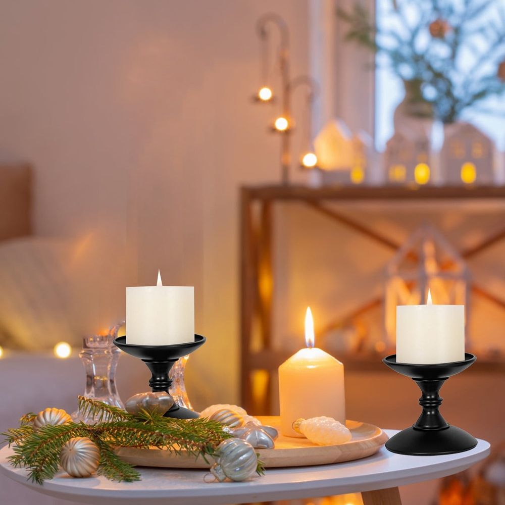 Iron Candlesticks | Decorative Candle Holders for Dining Table & Home Decor | Black Metal Candle Sticks for Romantic Dinner, Holiday Decorations, Wedding Centerpiece