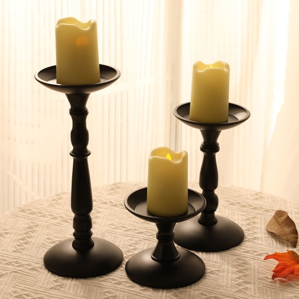 Iron Candlesticks | Decorative Candle Holders for Dining Table & Home Decor | Black Metal Candle Sticks for Romantic Dinner, Holiday Decorations, Wedding Centerpiece