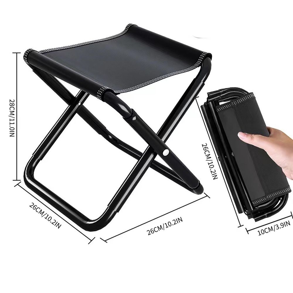 Portable Folding Camping Stool, Lightweight Collapsible Foot Stool | Heavy Duty Compact Folding Seat for Outdoor, Camping, Fishing, Hiking, BBQ | Aluminum Frame & Black Oxford Fabric 12x12in