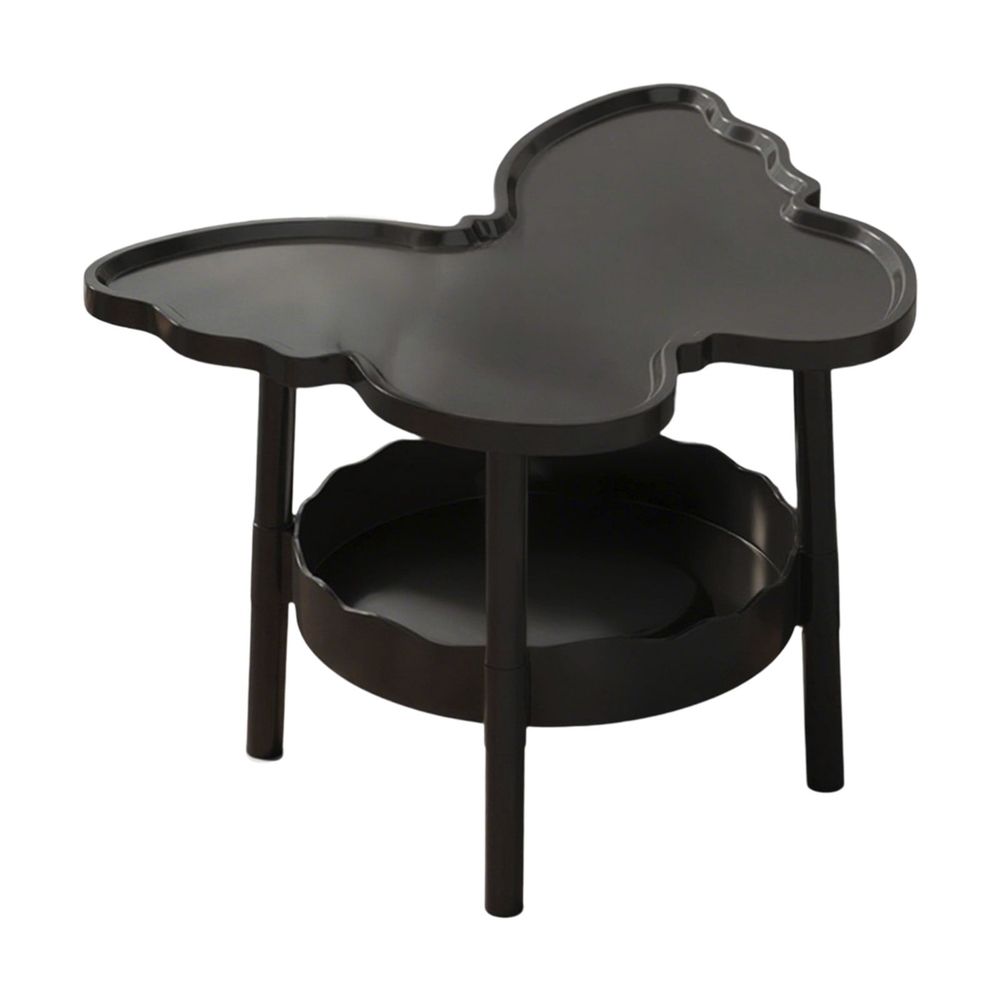 2 Tier Butterfly Shaped Side Table with Storage Shelf Small Coffee Table End Table with Layered Shelf Bedside Table Study Desk for Living Room Bedroom Office Portable Accent Table Plastic