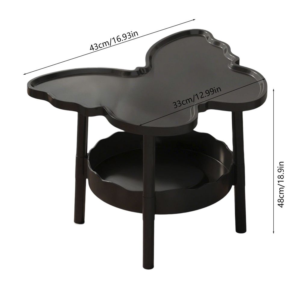 2 Tier Butterfly Shaped Side Table with Storage Shelf Small Coffee Table End Table with Layered Shelf Bedside Table Study Desk for Living Room Bedroom Office Portable Accent Table Plastic