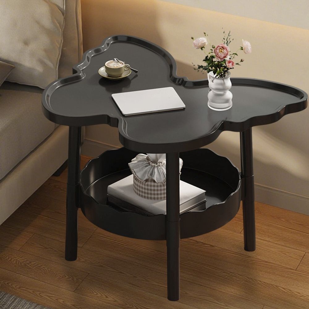 2 Tier Butterfly Shaped Side Table with Storage Shelf Small Coffee Table End Table with Layered Shelf Bedside Table Study Desk for Living Room Bedroom Office Portable Accent Table Plastic