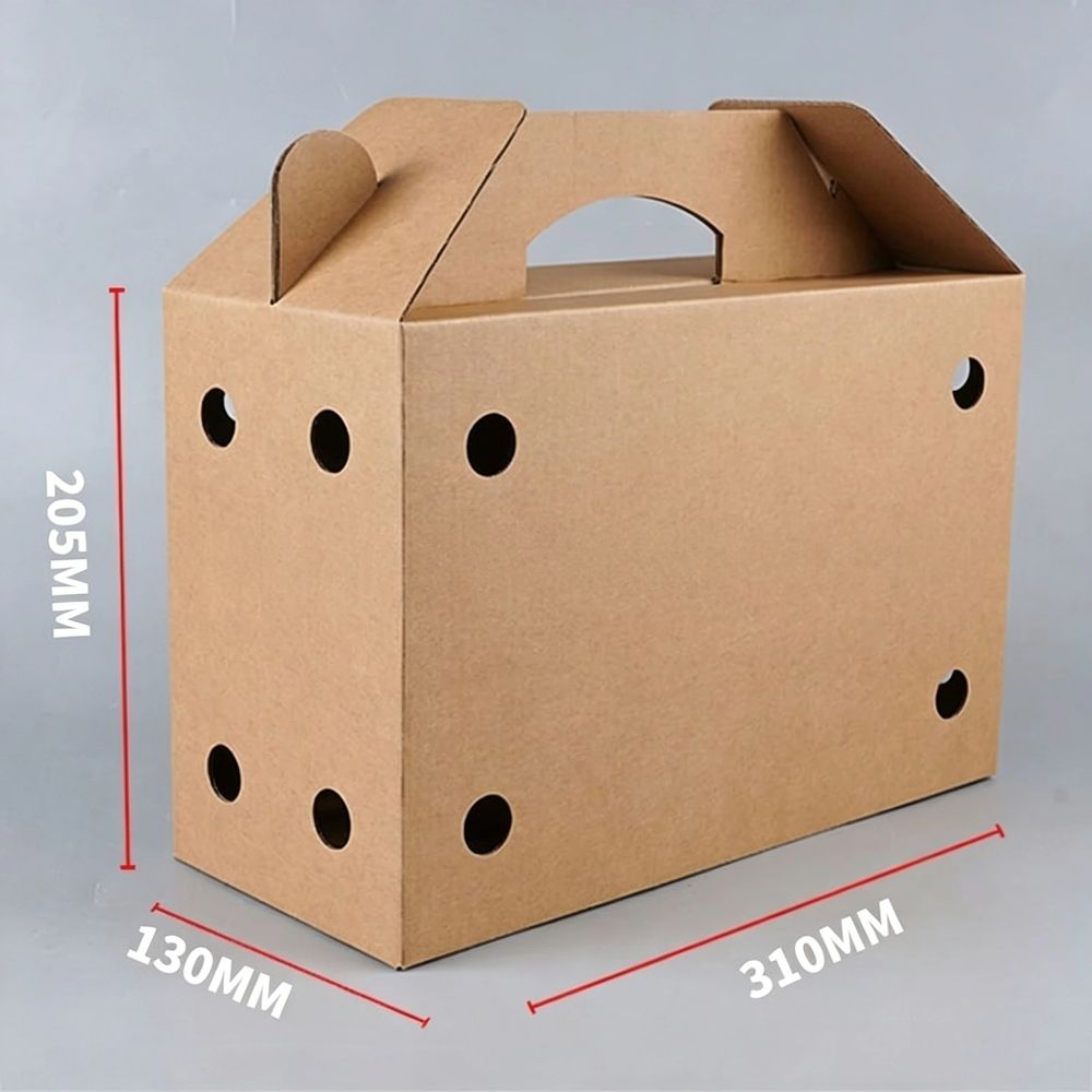 Set of 6 Ventilated Light Brown Cardboard Carrier Boxes with Handles for Small Pets and Birds Transport