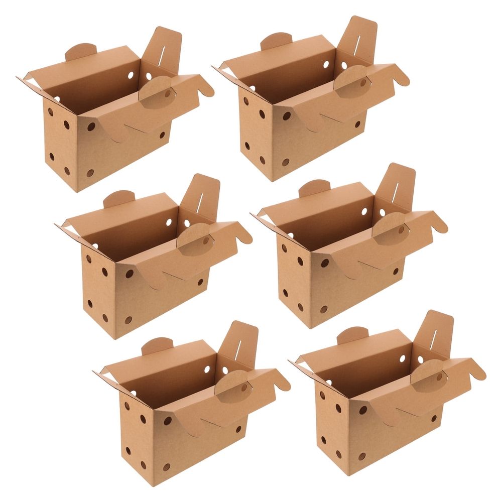 Set of 6 Ventilated Light Brown Cardboard Carrier Boxes with Handles for Small Pets and Birds Transport