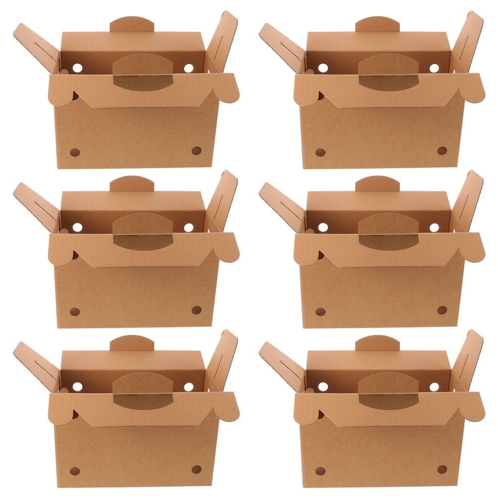 Set of 6 Ventilated Light Brown Cardboard Carrier Boxes with Handles for Small Pets and Birds Transport