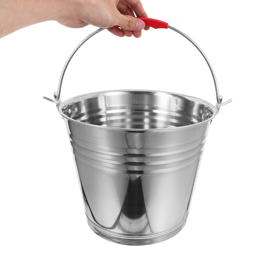 Plated Silver Stainless Steel Bucket with Handle Thick Heavy Bottom Rust Proof Water Container