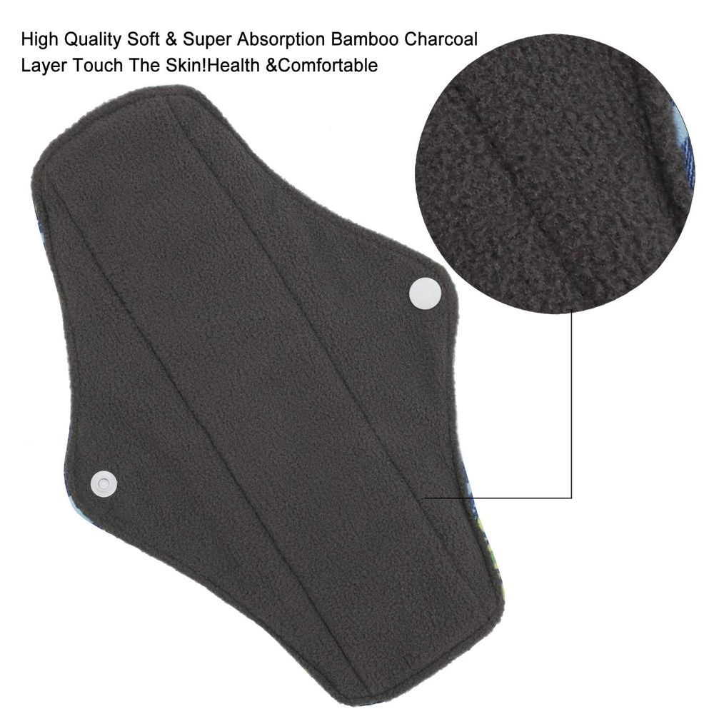7 in 1 Reusable Menstrual Pads (28cm 4 Layers),Bamboo Cloth Pads for Heavy Flow with Wet Bag,Large Sanitary Pads Set with Wings for Women,Washable Overnight Cloth Panty Liners Period Pads