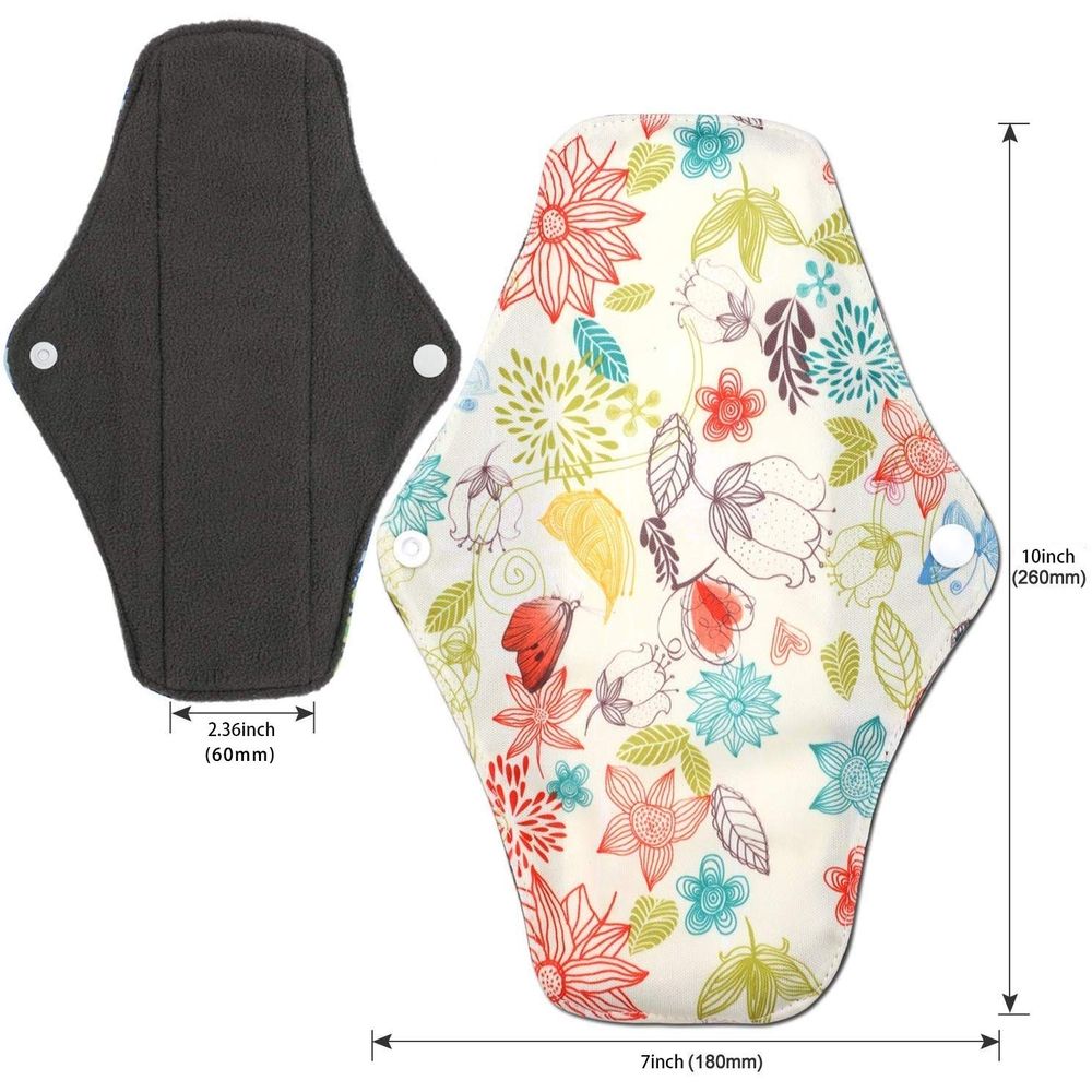 7 in 1 Reusable Menstrual Pads (28cm 4 Layers),Bamboo Cloth Pads for Heavy Flow with Wet Bag,Large Sanitary Pads Set with Wings for Women,Washable Overnight Cloth Panty Liners Period Pads