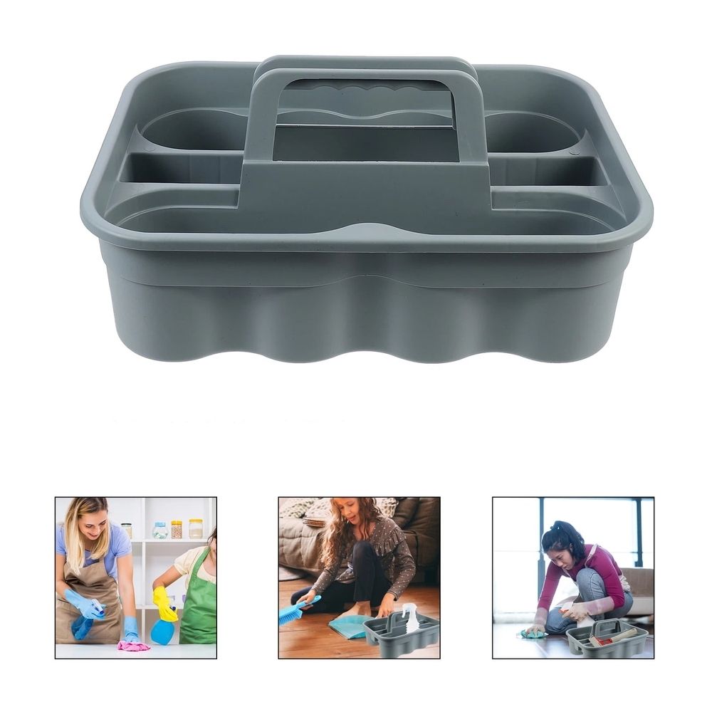 unbranded Cleaning Basket Toolbox Organized Cleaning Supplies Cleaning Bucket Cleaning Tool Carrier Plastic Grey 38.5X27.5CM
