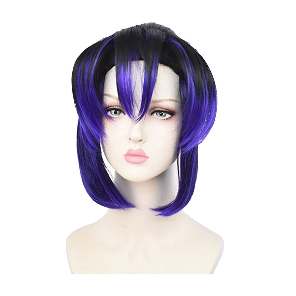 30cm Black Gradient Blue Cos Wig Fiber Silk Wig Rose Mesh With Hair Net