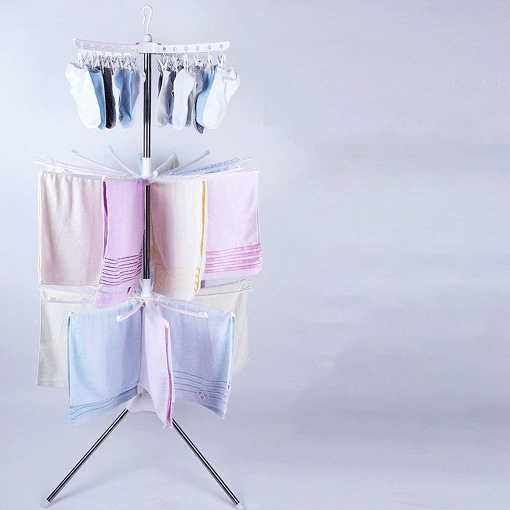 Clothes Drying Rack, Folding Clothes Drying Tree, 3 Tier Laundry Drying Rack Indoor With Rotating Clothes Rail For 27 Pieces Of Clothes, Space Saving, Stainless Steel