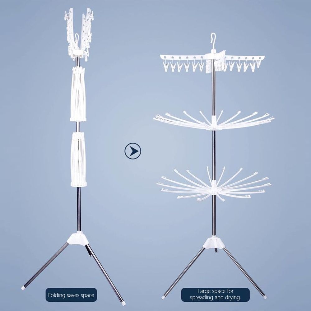 Clothes Drying Rack, Folding Clothes Drying Tree, 3 Tier Laundry Drying Rack Indoor With Rotating Clothes Rail For 27 Pieces Of Clothes, Space Saving, Stainless Steel